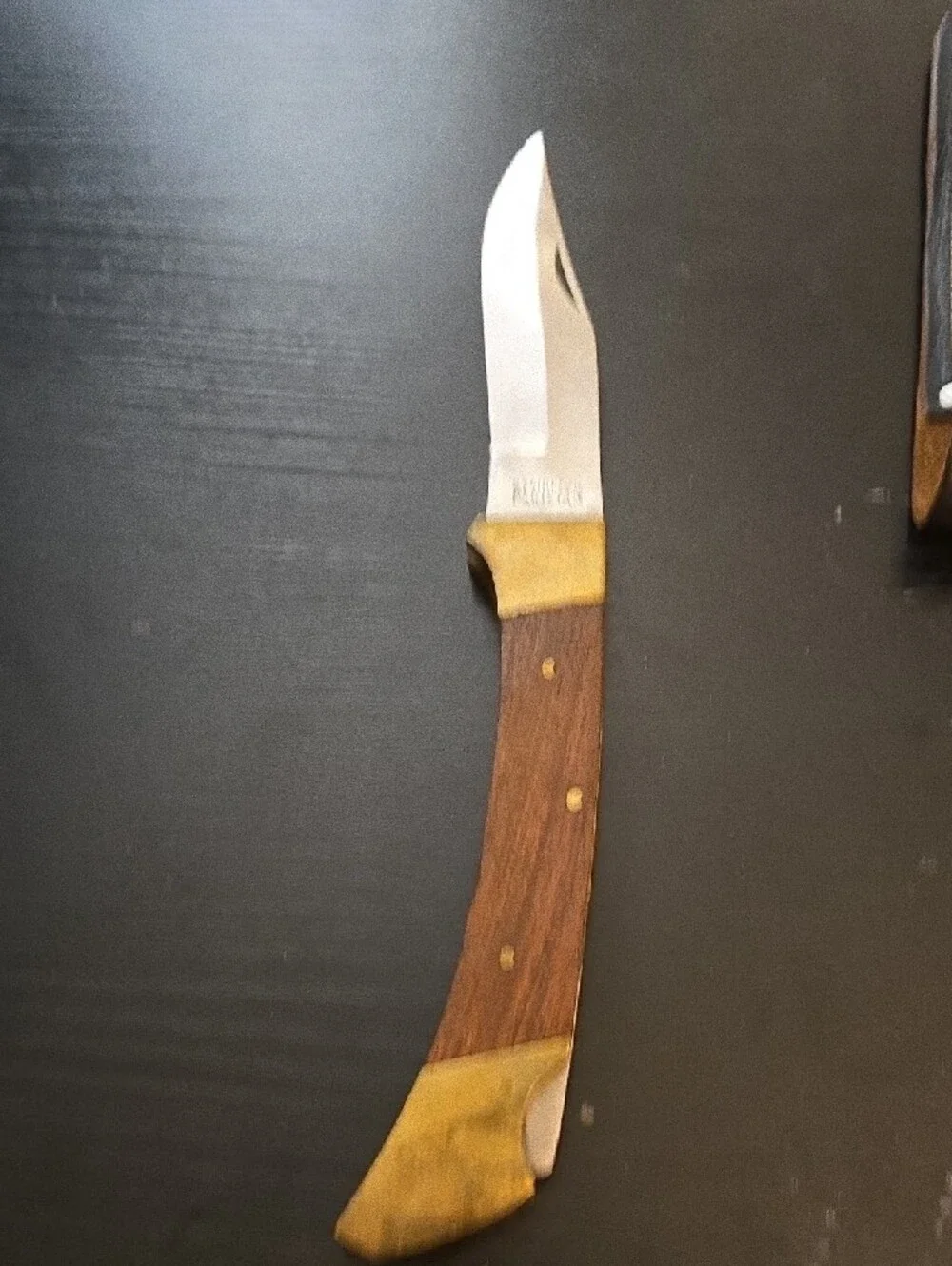 Vintage Folding Hunting Knife with Leather Sheath - Wood & Brass